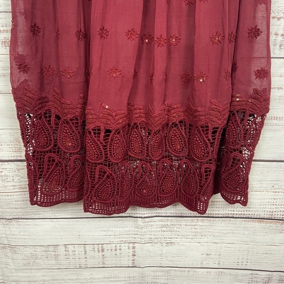 Sundance Cranberry love forever Embroidered Beaded size 2 scoop neck midi  Dress - Picture 6 of 8